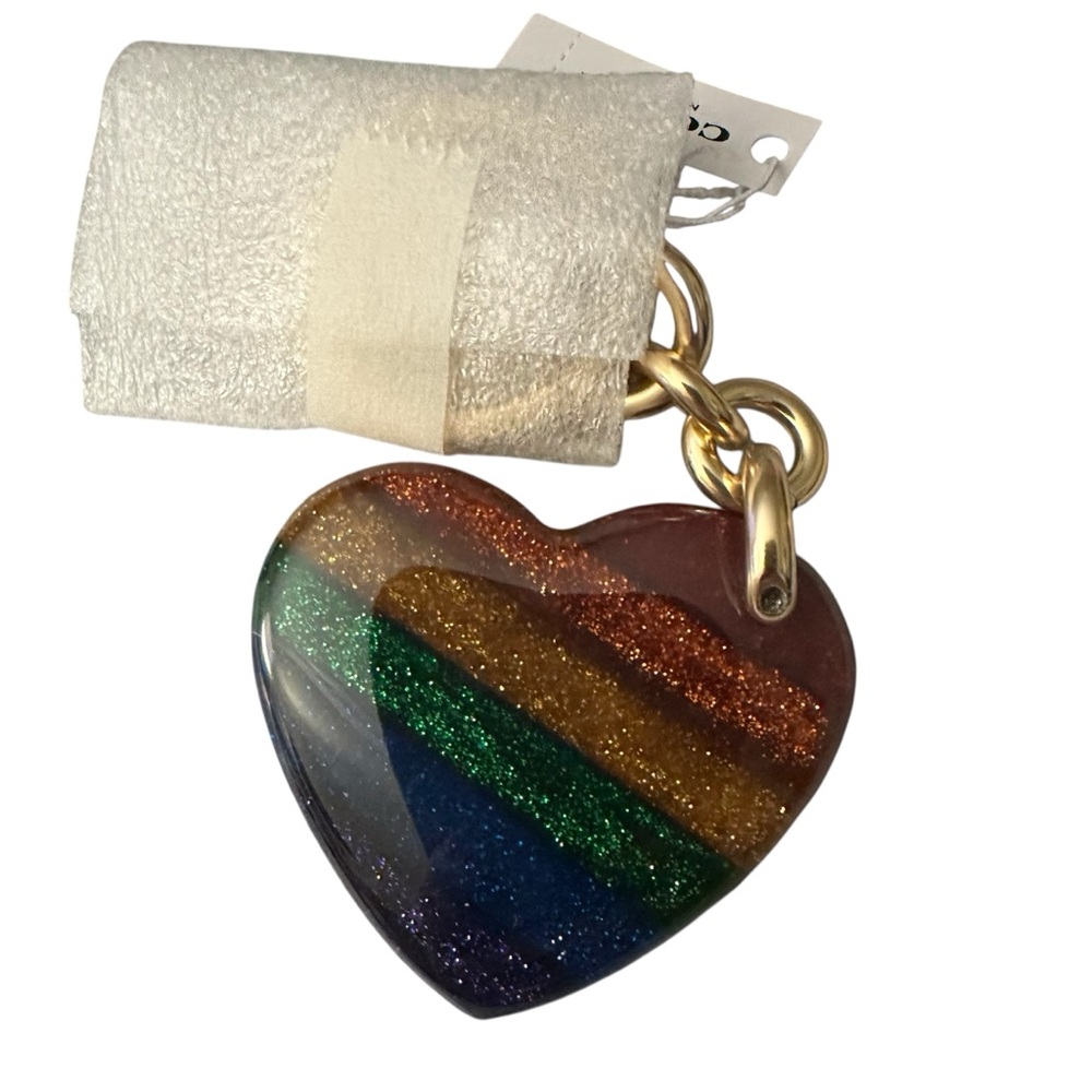 Coach Rainbow Multi Color Sprinkle Signature 2021 Pride Heart Bag Charm RARE NWT - Picture 5 of 11